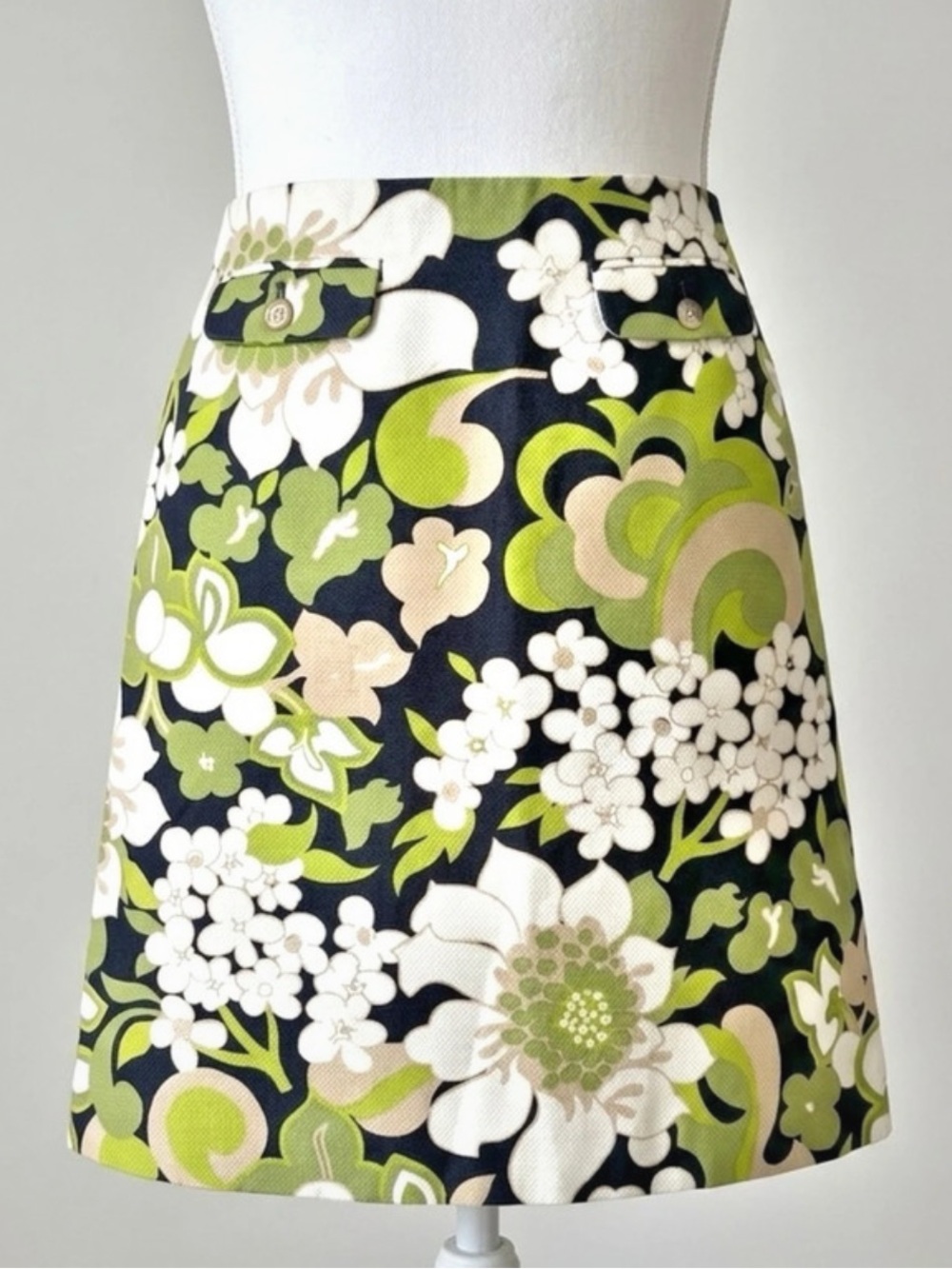 J.Crew 90s Y2K Vintage Cotton Floral A-Line Skirt Preppy Casual Mod Retro Size 4